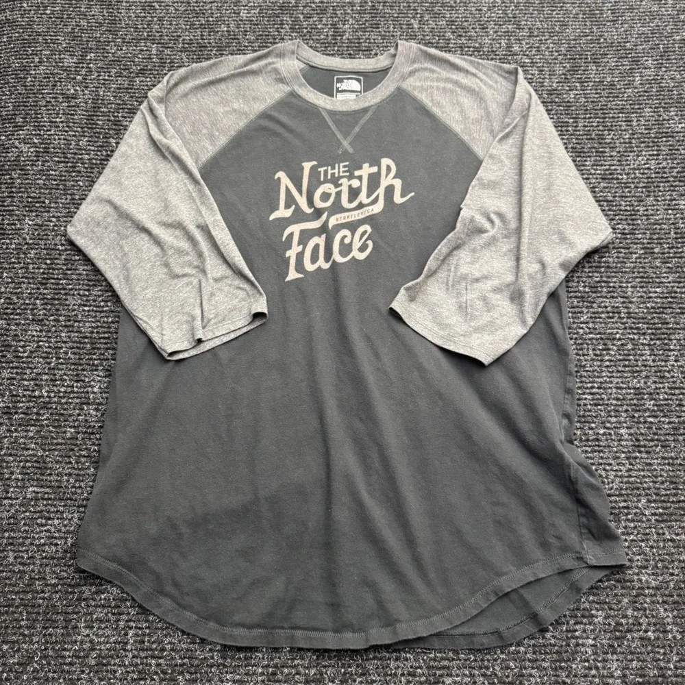 The North Face Mens XL Raglan Baseball Tee 3/4 Sleeve Grey Graphic T-Shirt